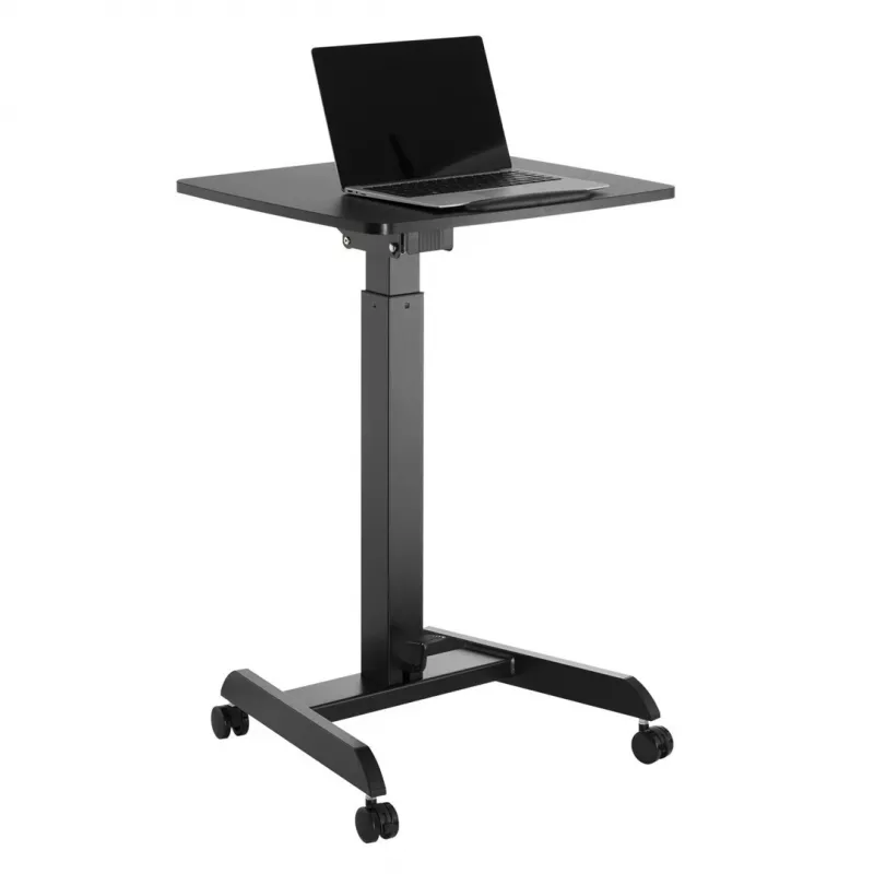 Mesa de computador portátil com rodas, secretária sentado-em pé ajustável em altura até máx. 113 cm, inclinação até 30 graus, Preto