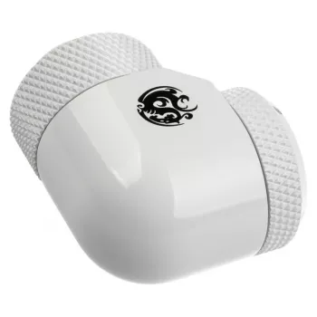 Adaptador 90° G1/4 rosca macho para tubo rígido de 14 mm, rotativo — BitsPower BP-DWE90RML14, branco