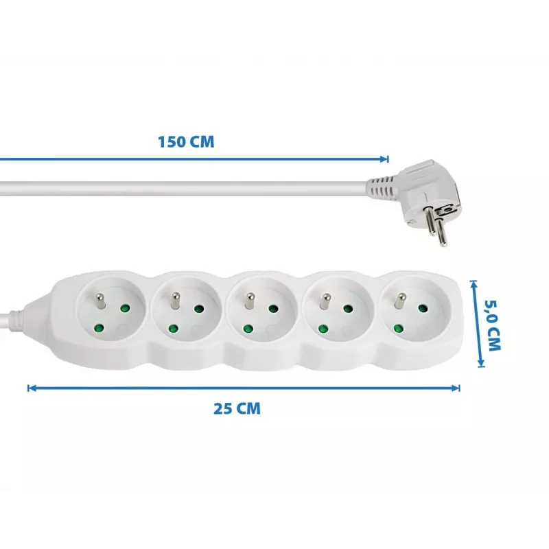 Extensão elétrica ESPERANZA ELK207W — cabo de 1,5 m, 5 tomadas tipo E, interior, 220–250 V