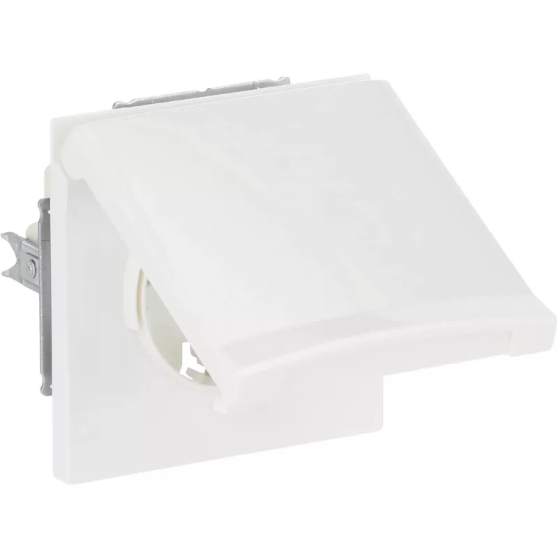 Módulo de tomada Schuko de parede com tampa basculante, busch jaeger 20EUGK-34-101, encastrar, resistente às intempéries, branco alpino