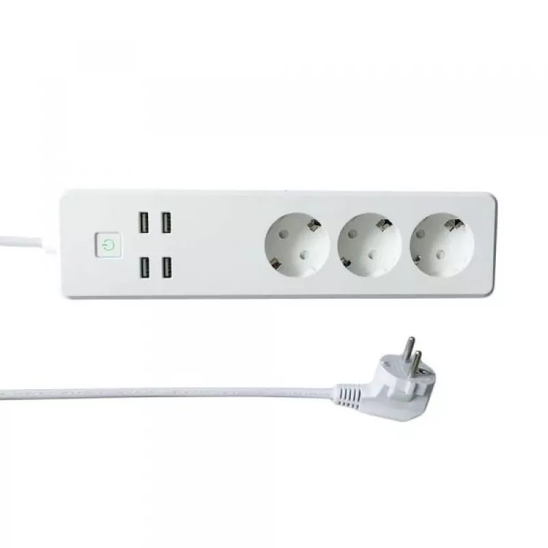 WOOX R4028 tomada múltipla inteligente / régua de tomadas inteligente, 3x Schuko, 4x USB, controlada por TUYA, branco