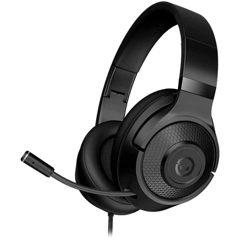LORGAR Noah 101, headset gaming com microfone, ligação jack 3,5 mm, comprimento do cabo 2 m, design dobrável, almofadas de couro ecológico PU, tamanho: 185*195*80 mm, 0,245 kg, preto