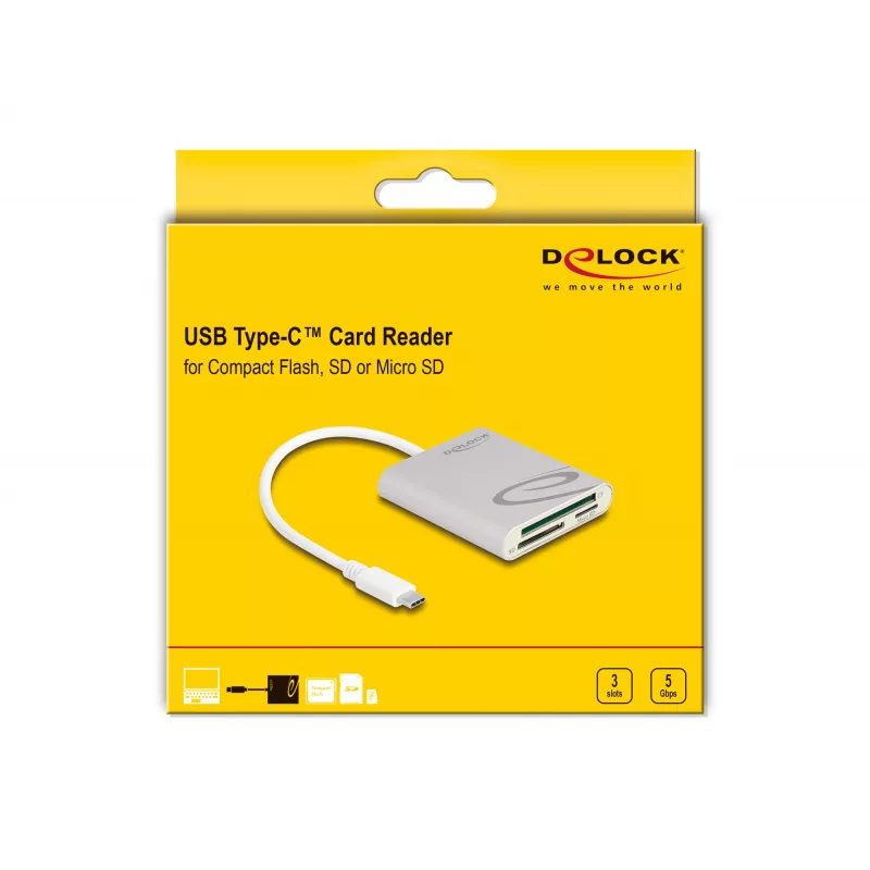 Leitor de cartões DeLOCK 91005 USB 3.2 Gen 1 Type-C cinzento CF MMC MicroSD