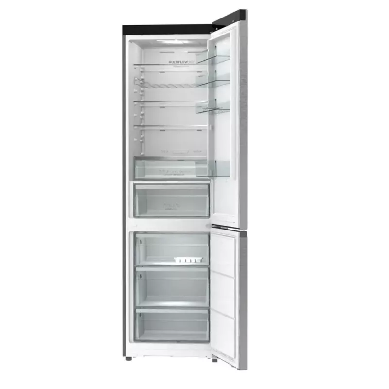 Gorenje NRB620E61X4WFE frigorífico combinado, de instalação livre, NoFrost, 413 l (283 l frigorífico + 130 l congelador inferior), ecrã eletrónico, iluminação LED, classe energética E, aço inoxidável