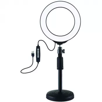 Anel de luz LED 16 cm com tripé até 33 cm, USB, RGBW