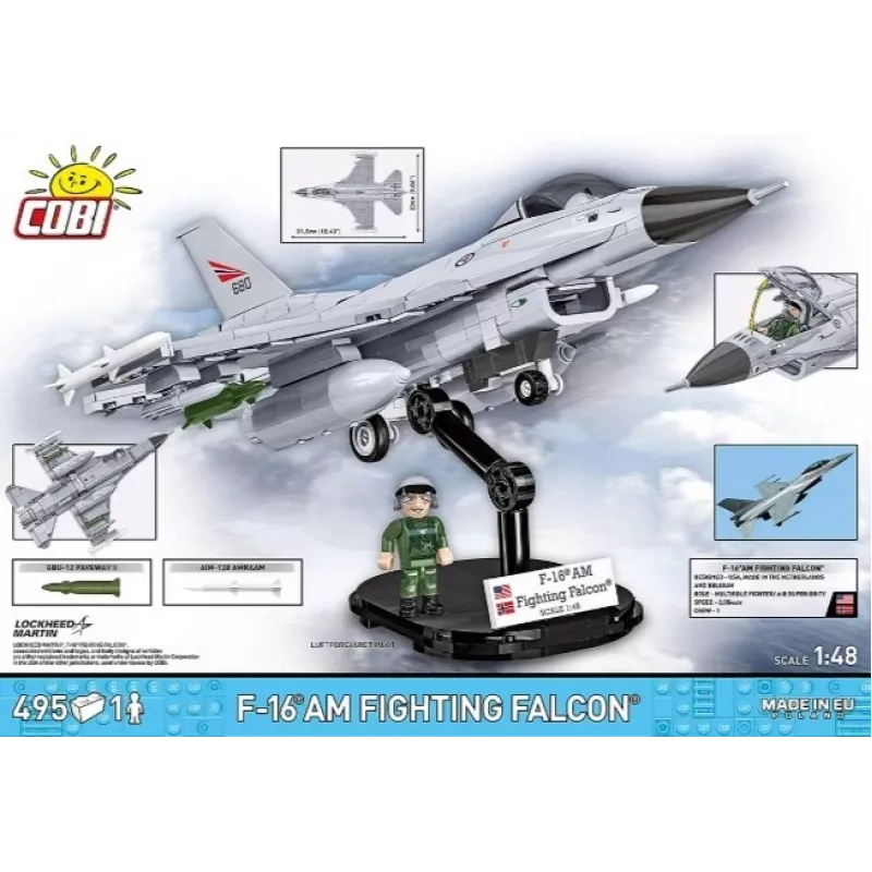 Conjunto de construção Cobi F-16AM Fighting Falcon, 495 peças, modelo à escala