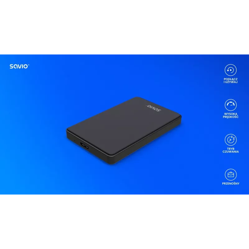 Caixa para disco rígido/SSD SAVIO AK-65 preto 2,5 polegadas SATA USB 3.0 5 Gbit/s Micro-USB