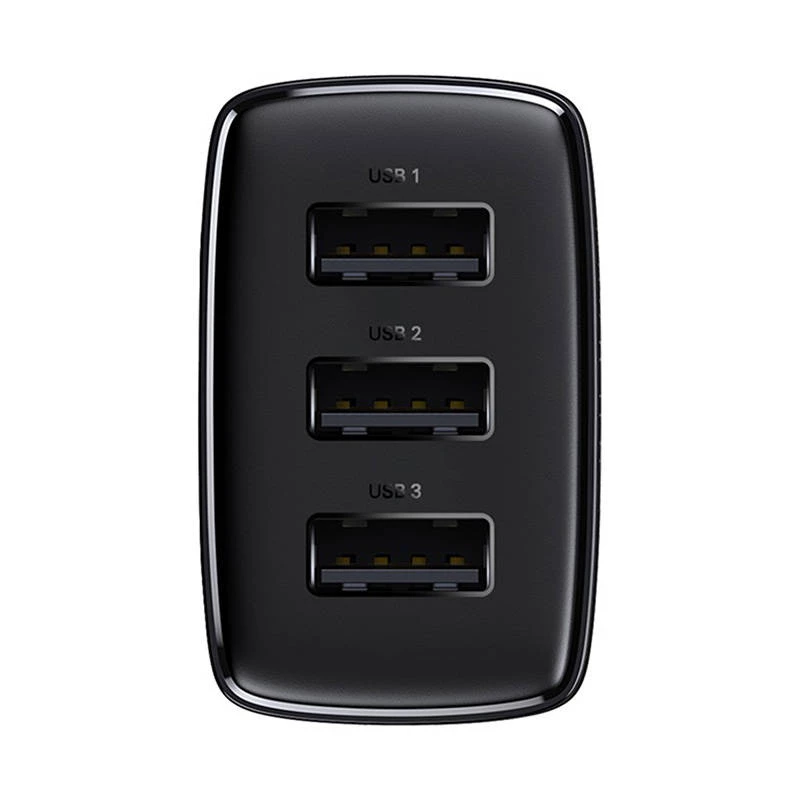 Carregador rápido compacto Baseus, 3x USB, 17 W (Preto)