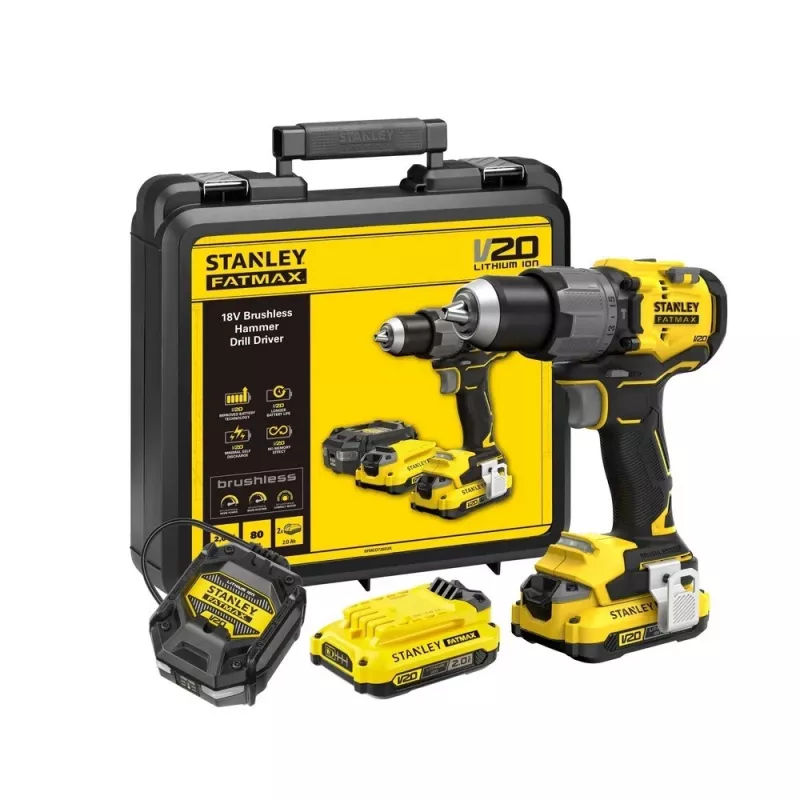 Berbequim aparafusador a bateria STANLEY FatMax V20 SFMCD726D2K 18V, 2x 2Ah Li-Ion, 80 Nm, 2 velocidades, LED