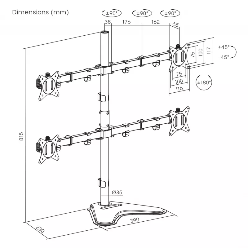 Suporte LCD SBOX LCD-F048-2 para ecrãs de 17–32 polegadas, suporta 4×9 kg, VESA 100×100