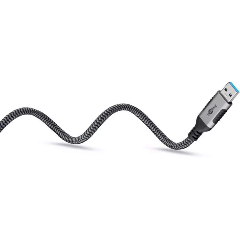 Cabo Ethernet USB-A 3.2 Gen1 macho > RJ-45 macho, adaptador LAN preto/prateado, 2 metros, revestimento têxtil entrançado
