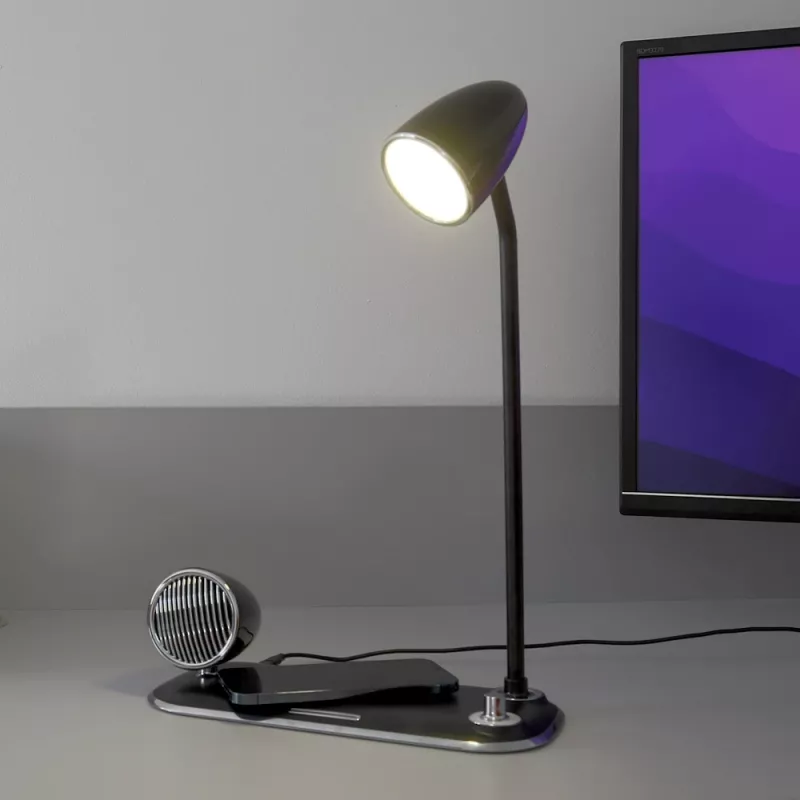 Candeeiro de mesa Tellur TLL151361 com carregador sem fios Qi e altifalante Bluetooth, iluminação ajustável