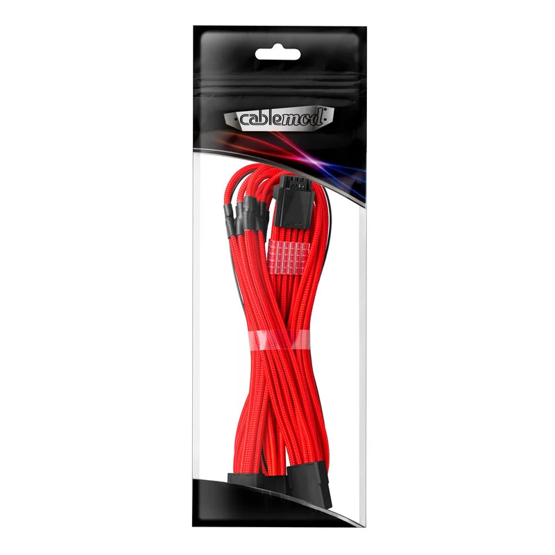 Cabo CableMod 12VHPWR para 3×PCIe ModMesh 45 cm vermelho para ligações PSU-GPU
