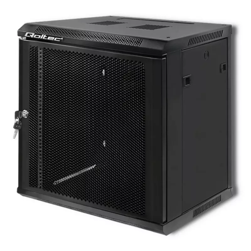 Qoltec 54488 Armário rack de parede de 19 polegadas, 12U, 600 x 635 x 450 mm, porta perfurada
