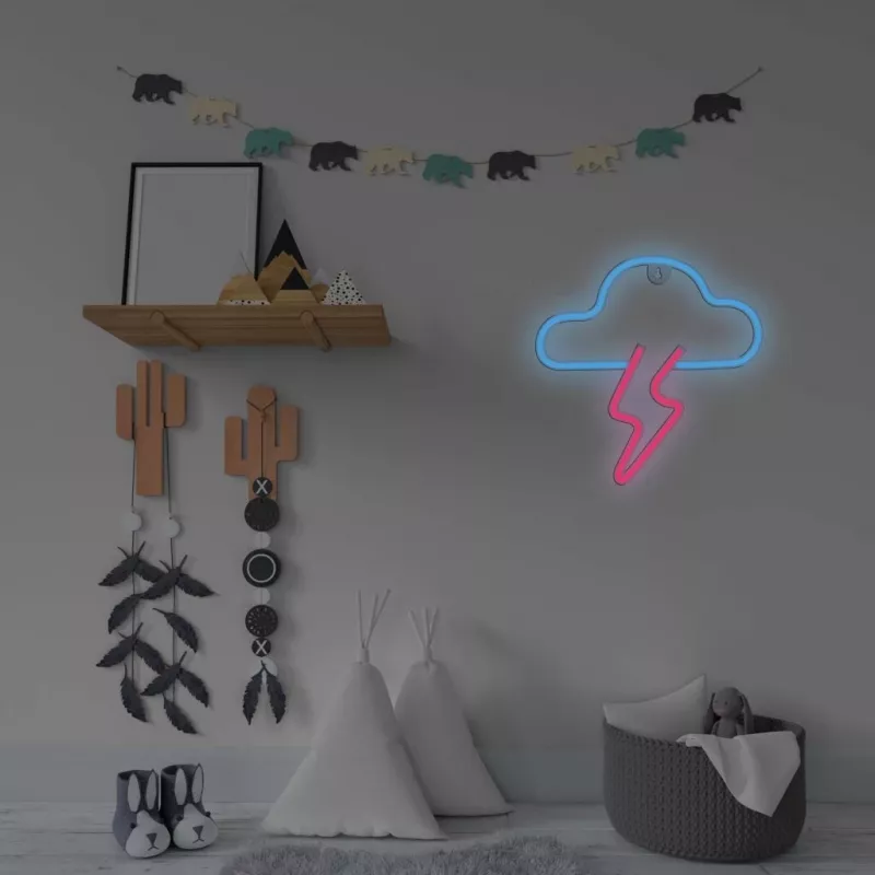 Luz néon MANTA SNL71BL nuvem com relâmpago azul-rosa – letreiro néon LED decorativo