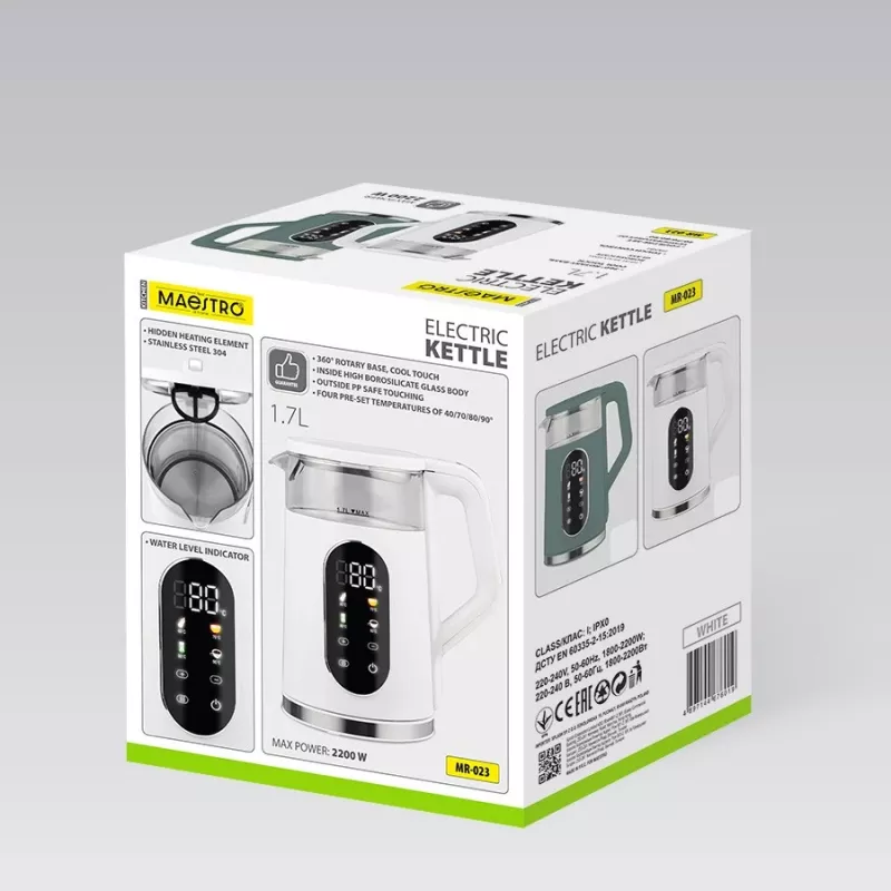 Chaleira elétrica Maestro MR-023-WHITE, capacidade 1,7 L, potência 2220 W