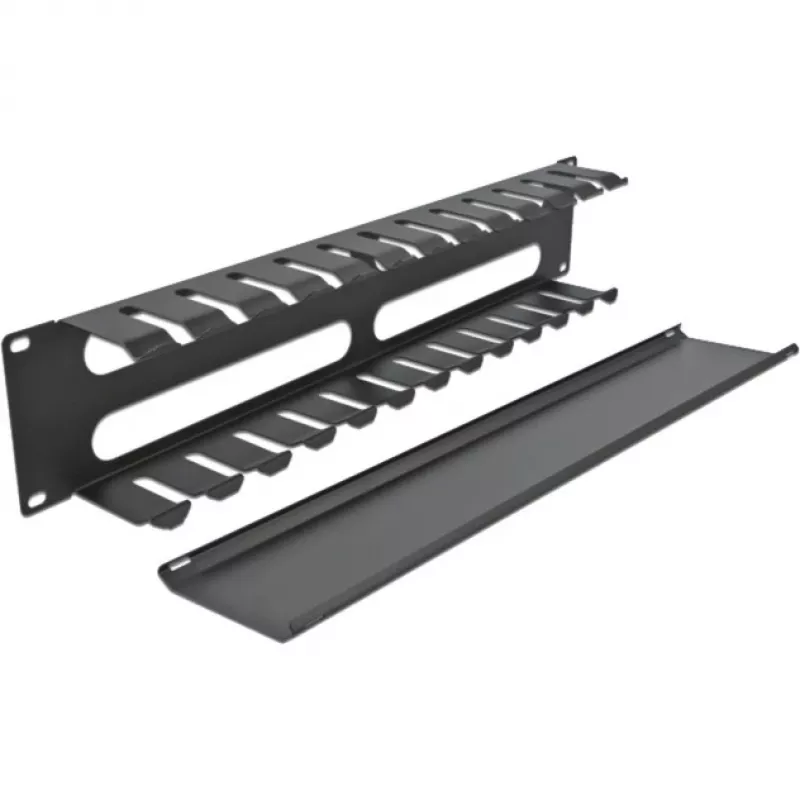 DeLOCK - Placa de encaminhamento de cabos para armário elétrico - preto - 2U - 48,3 cm (19) (66553)