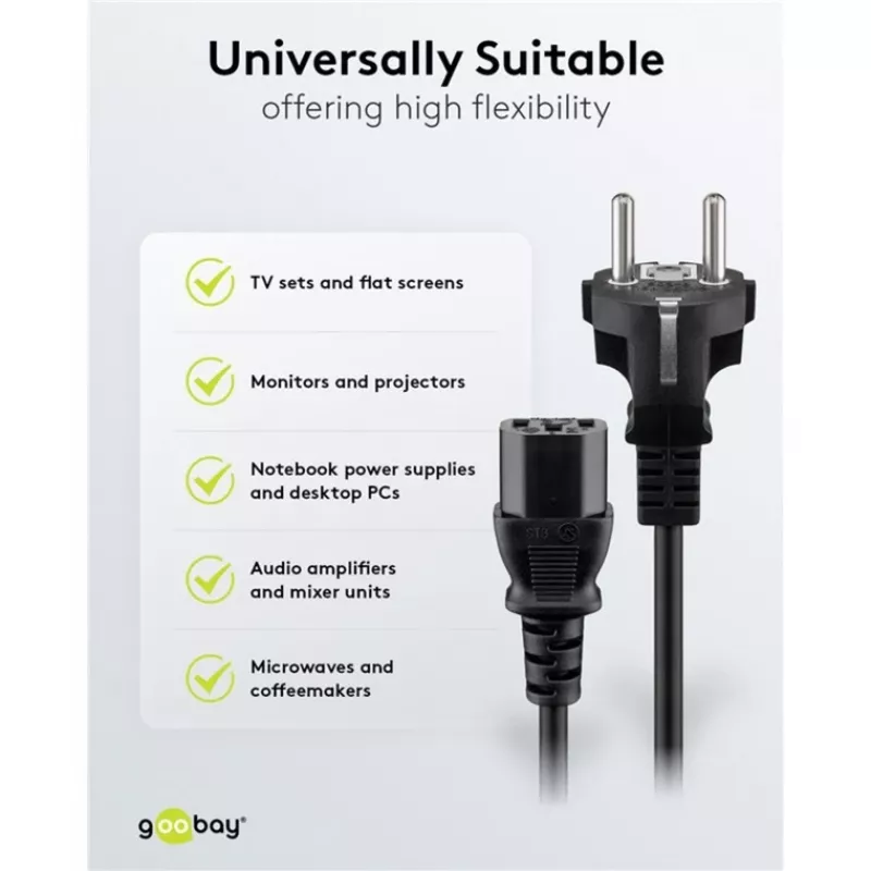 Cabo IEC Goobay 5 m preto ficha de rede tipo F IEC C13 H05VV-F3G