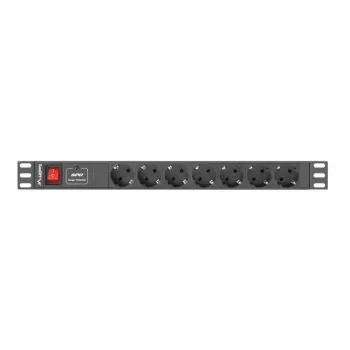Lanberg | Unidade de distribuição de energia (PDU) 19 polegadas 1U 10A 2M 7x tomadas Schuko | PDU-07F-0200-IEC-BK
