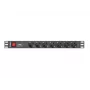 Lanberg | Unidade de distribuição de energia (PDU) 19 polegadas 1U 10A 2M 7x tomadas Schuko | PDU-07F-0200-IEC-BK