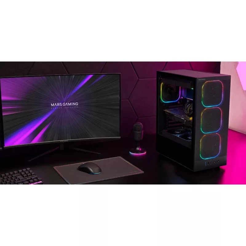 Caixa para PC TACENS MARS MC-NEBULA Midi Tower com vidro temperado, quatro ventoinhas aRGB de 120 mm, suporta ATX, GPU até 30,2 cm