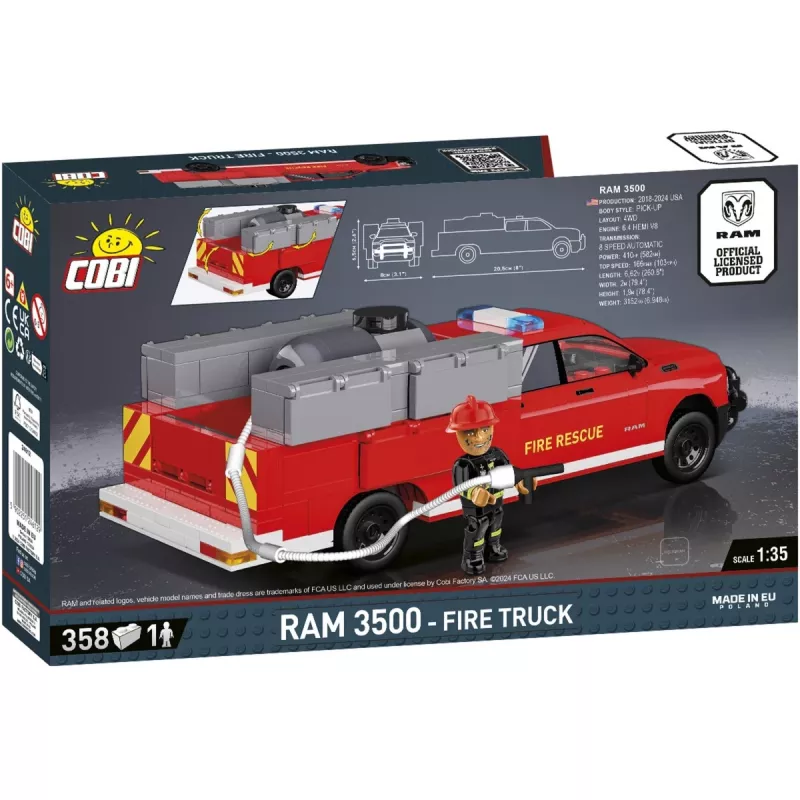 Brinquedo de construção montável Cobi RAM 3500 carro de bombeiros COBI-24612 conjunto modelo 2-em-1
