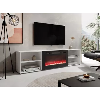 Móvel RTV POLO 200x33x50.5 branco + lareira preta