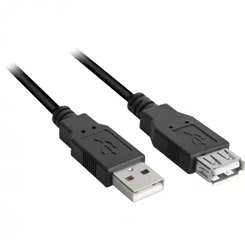 Cabo de extensão USB 2.0, ficha USB-A > conector fêmea USB-A (preto, 3,0 metros, duplamente blindado)
