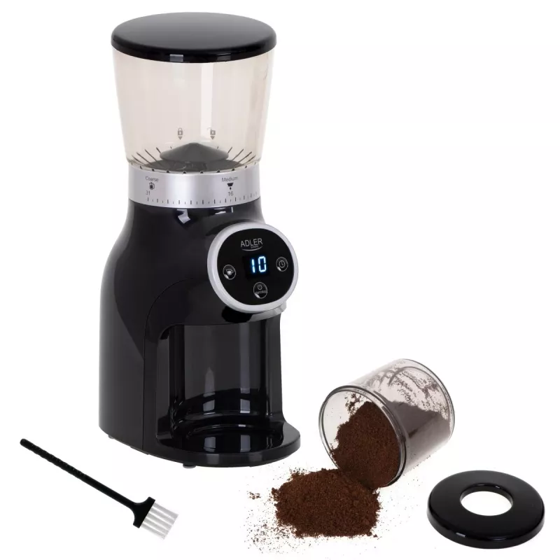 Moinho de café profissional, mós de aço, 31 definições de moagem, Café 90g/m, Adler, AD4450, 300, preto
