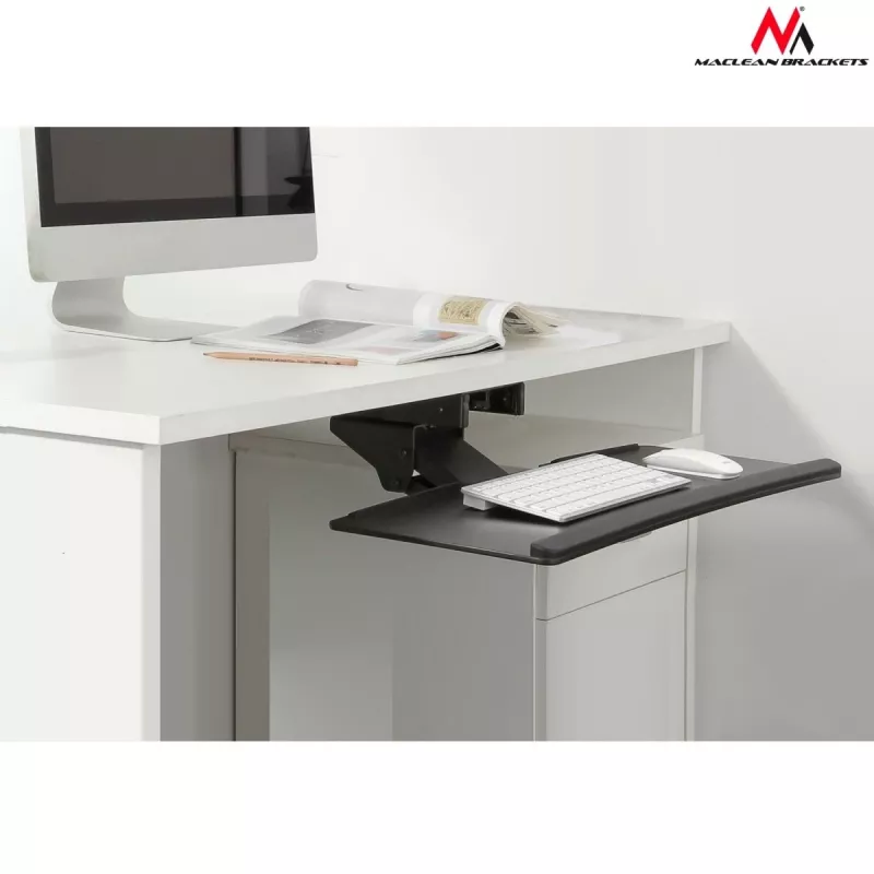 Maclean MC-757 suporte de teclado para debaixo da secretária, aço, máx. 2 kg, preto