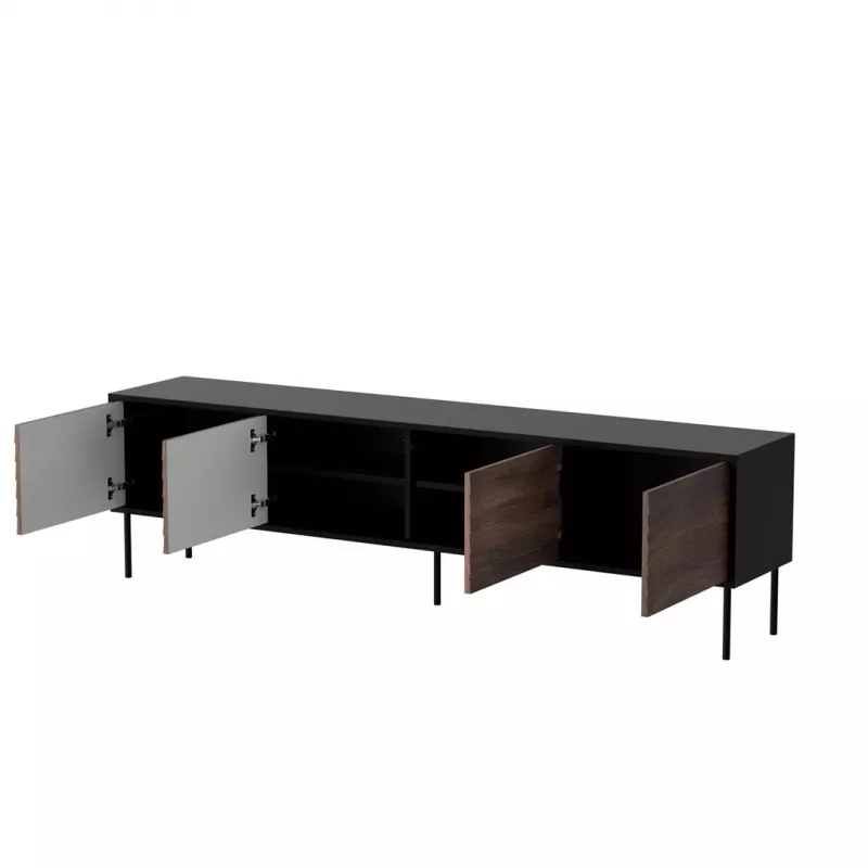 Móvel de TV cama meble CORTINA 4D 200x40x55 cm, tampo superior preto, frentes cor de nogueira