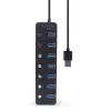 Hub USB Gembird UHB-U3P7P-01, 7 portas USB 3.2 Gen 1 (Type-A), cabo de 0,24 m, preto