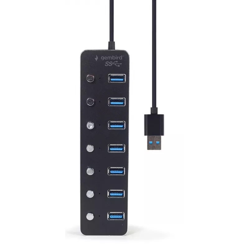 Hub USB Gembird UHB-U3P7P-01, 7 portas USB 3.2 Gen 1 (Type-A), cabo de 0,24 m, preto