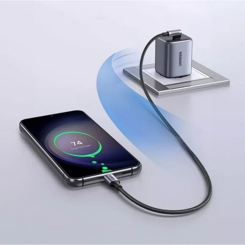 Ugreen USB-C (direito) / USB-C (curvo) PD QC 60W 3A 0,5 m US255 (cinzento)