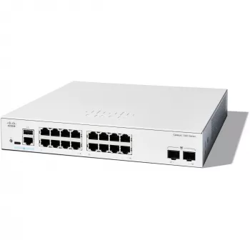 Switch gerido Cisco Catalyst 1300-16T-2G — 16x Gigabit RJ-45, 2x 1GE SFP, L2/L3
