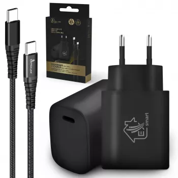 Kit Smart Life USB Type-C para Type-C, 200 cm, preto + carregador 18 W PD3.0 preto