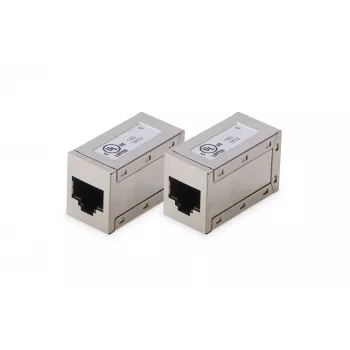 Acoplamento modular CAT 6 Digitus, blindado, 2 unid., RJ-45, contactos dourados, prateado