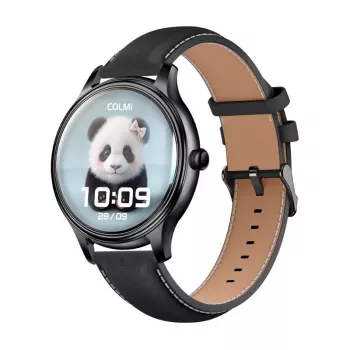Smartwatch Colmi L28 com bracelete de silicone preta e bracelete de couro preta