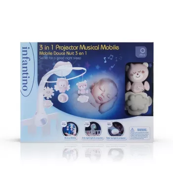 Caixa de música para bebé B-kids 3in1 Infantino 150302050 – rosa pó, brinquedo calmante 3 em 1