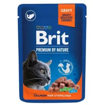 Alimento húmido para gatos Brit Premium Cat Salmon Sterilised saqueta 100 g, sem cereais, gatos adultos castrados, 82% de humidade