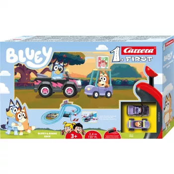 Pista de corrida CARRERA FIRST Bluey & Bingo Race para crianças – conjunto de início de slotcar