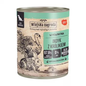 Comida húmida para cães wiejskazagroda peru com coelho 800 g — alimento completo peru e coelho em lata