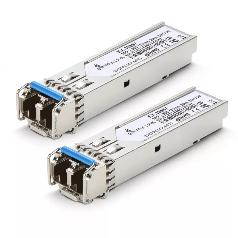 Extralink SFP 1.25G pack de 2 módulos, 1.25Gbps, LC/UPC, 1310nm, 20km, monomodo, DOM