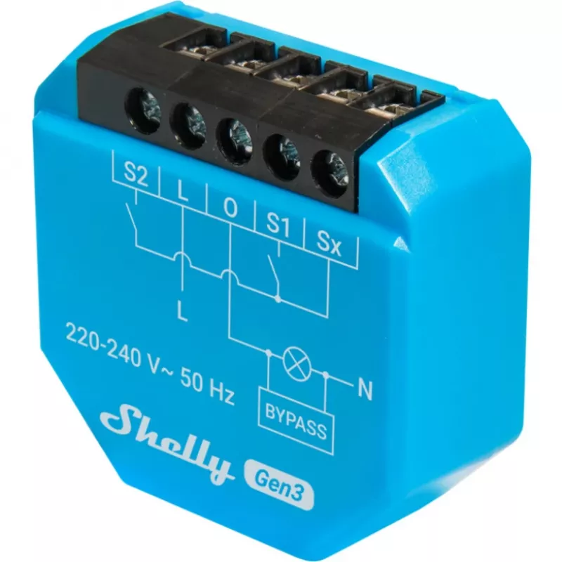 Controlador de iluminação Wi-Fi Shelly Shelly_1L_Gen3 — módulo de 1 canal sem neutro, 220–240 V, Wi-Fi/Bluetooth, 802.11 b/g/n