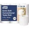 Papel higiénico Tork Premium Extra Soft Conventional T4 — rolos de 4 folhas 9,7 cm x 19,1 m, pacote de 6
