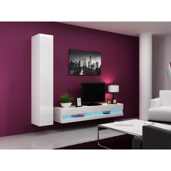 Suporte de TV cama meble VIGO NEW 30/180/40, tampo branco brilhante, aglomerado, 1800×400×300 mm