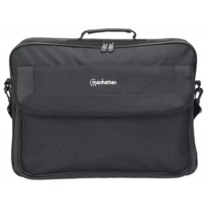 Mala para portátil Manhattan Cambridge 17,3 polegadas, design Clamshell, preto, LOW COST, compartimento para acessórios, compartimento para documentos na parte traseira, alça de ombro (amovível), compatível com Targus CN418EU, mala para portátil, três anos de garantia