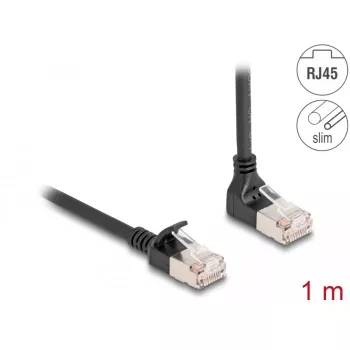 Cabo de rede RJ45 DeLOCK Cat.6A S/FTP fino 90° dobrado para cima 1 m preto