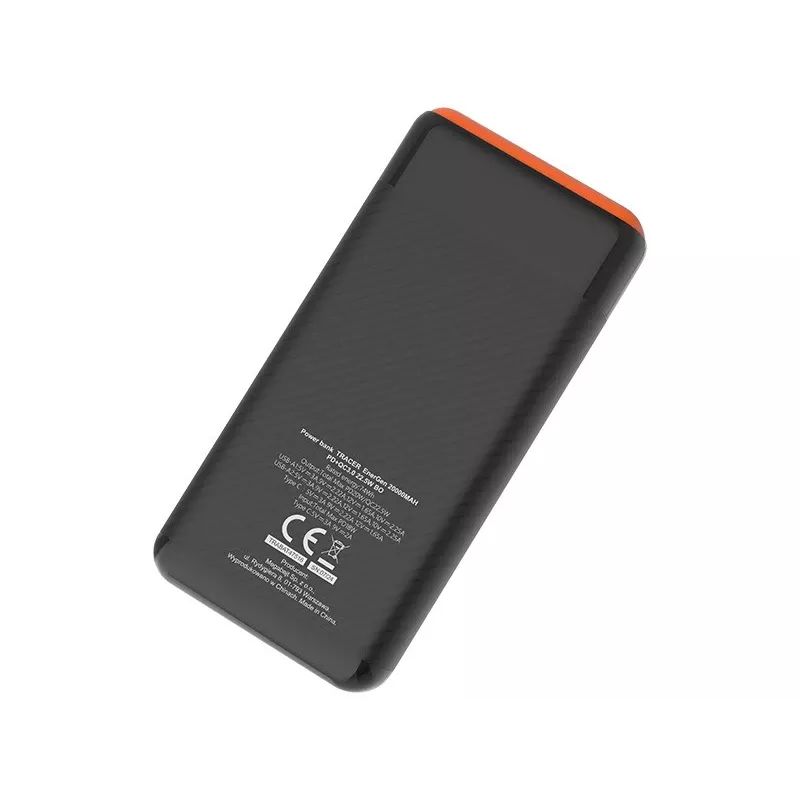 Carregador portátil TRACER EnerGen 20000 mAh, Power Delivery 20W, entrada USB-C, 2 saídas USB-A, suporte para 3 dispositivos, laranja