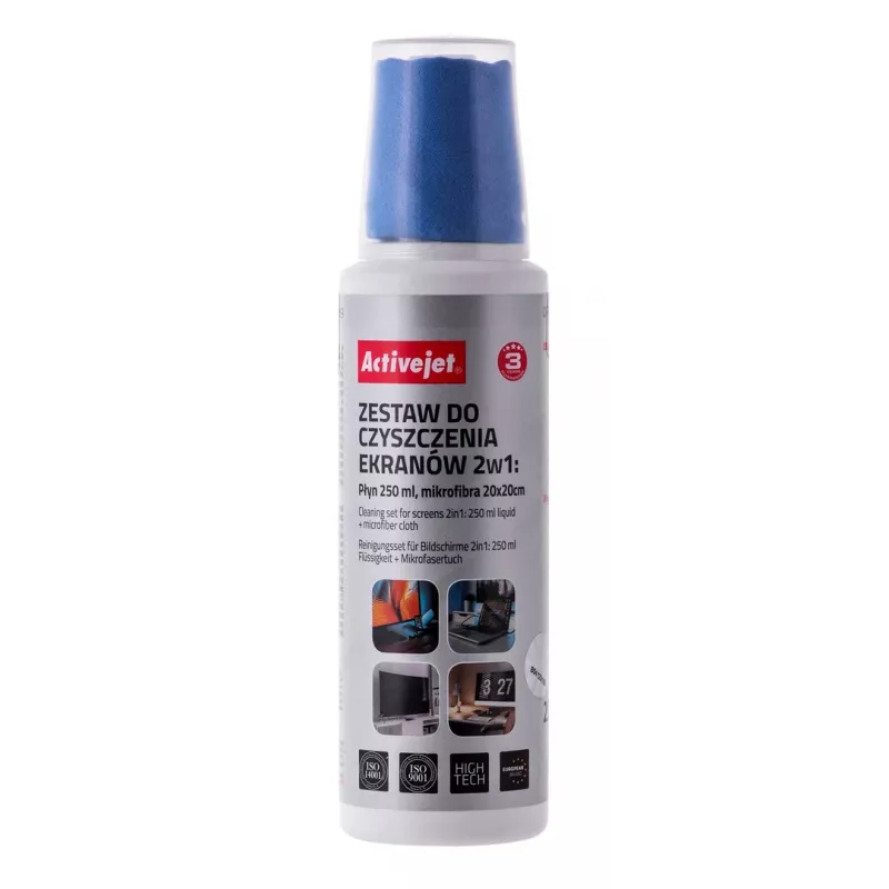 Panos de limpeza e líquido para equipamentos ActiveJet AOC-269, pano de microfibra 200x200 mm, spray 250 ml, 2 unid.